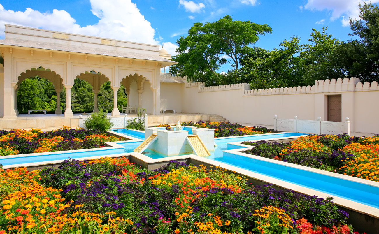 Spring flowers and formal garden design at Hamilton Gardens in the Waikato, New Zealand