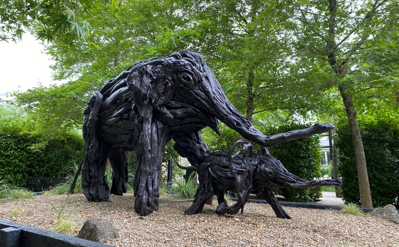 Large elephant sculpture displayed in the gardens of Sculptureum in Matakana, north of Auckland